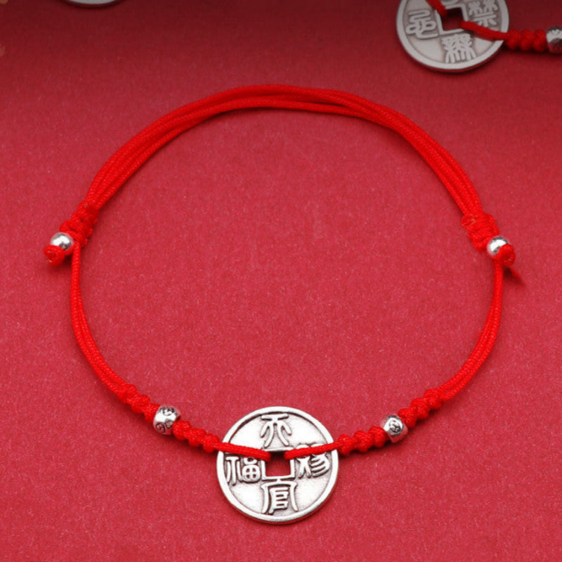 Unisex Tian Guan Zhi Fu Coin Braid Bracelet Anklets