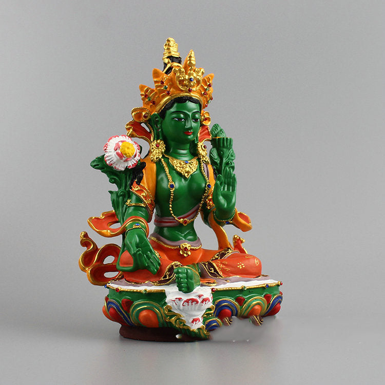 Painted Green Tara Buddha Statue Resin Craft Ornament