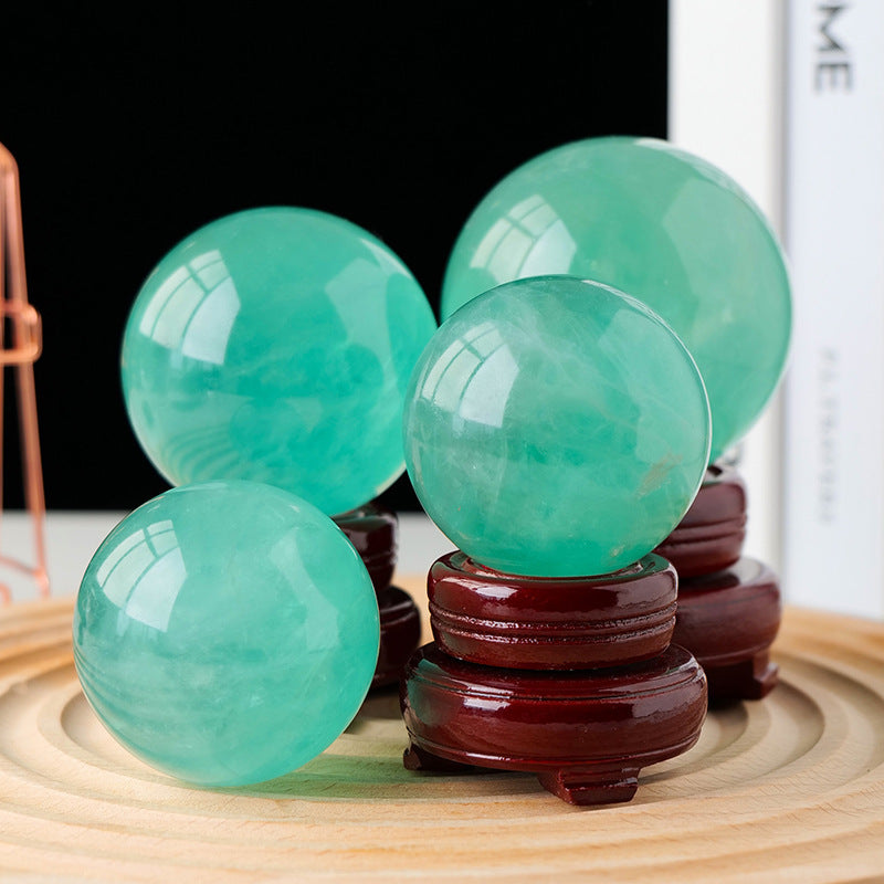 Natural Lake Water Blue Fluorite Ball Original Stone Grinding Feng Shui Ornaments