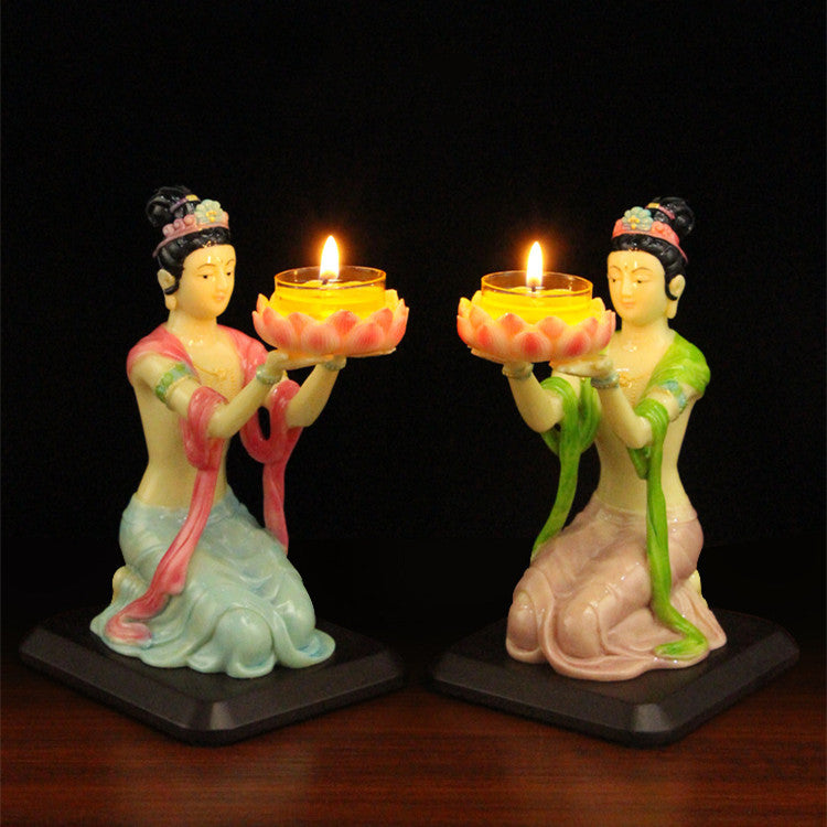 Resin Classical Ornaments Fairy Elephant Buddha Worship Candlestick