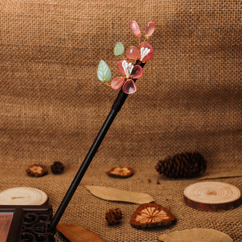 Magnolia Flower Hairpin Ancient Style Ebony Hairpin Fringed Step-shaking Hairpin