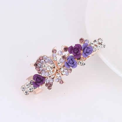 Small Korean Rose Flower Rhinestone Hairpin Headdress Women's All-match Small Top Clip Hair Clip Ponytail Clip Hair Accessories