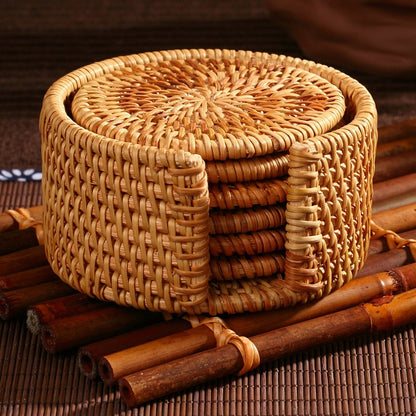 Autumn Rattan Woven Square Coaster Set, Potholder Pot Mat, Purple Sand Pot Holder