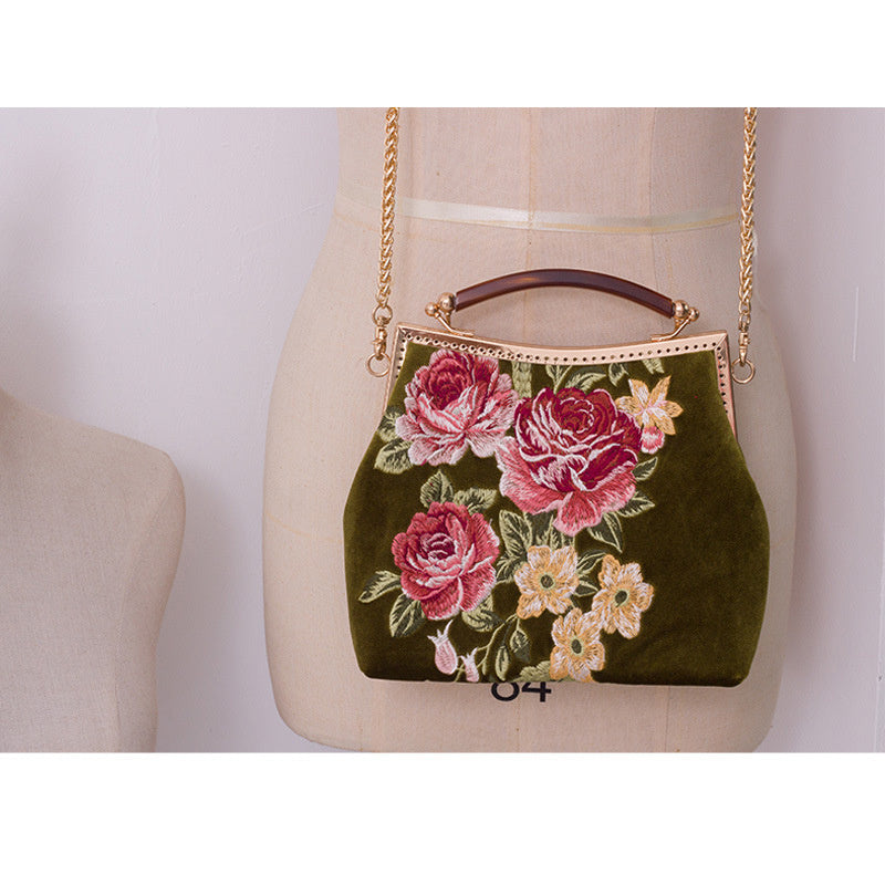 Chinese cheongsam elements retro style rose embroidery fashion shoulder bag