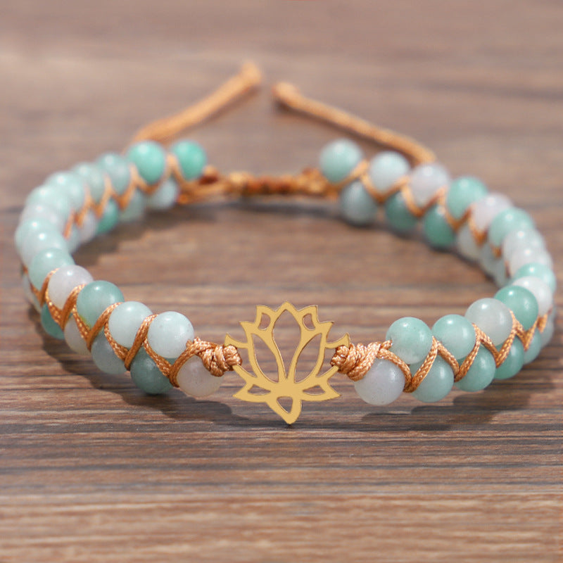 Bracelet Hand Woven Double Layer Natural Stone Bracelet Yoga Om Lotus