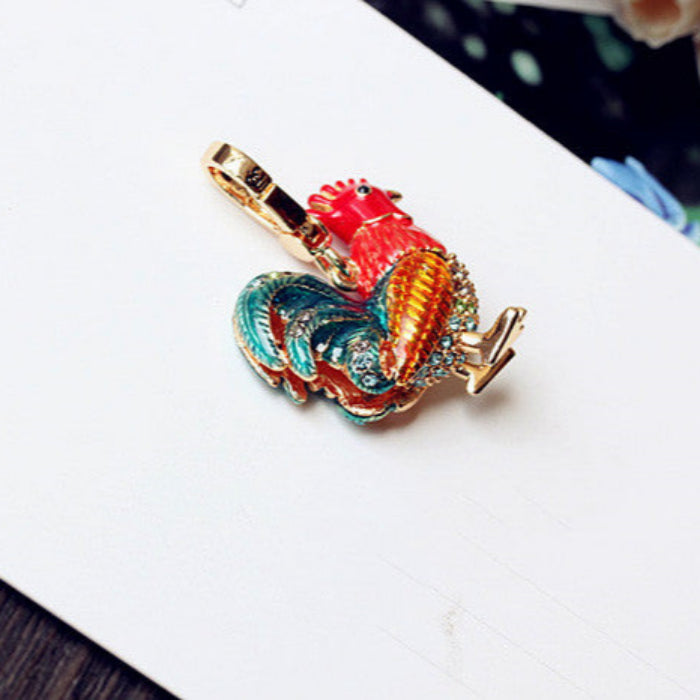 Color Big Rooster Inlaid Rhinestone Necklace Pendant Bag Buckle Keychain