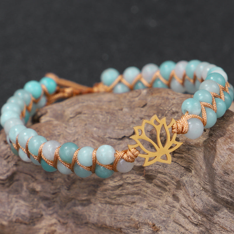 Bracelet Hand Woven Double Layer Natural Stone Bracelet Yoga Om Lotus