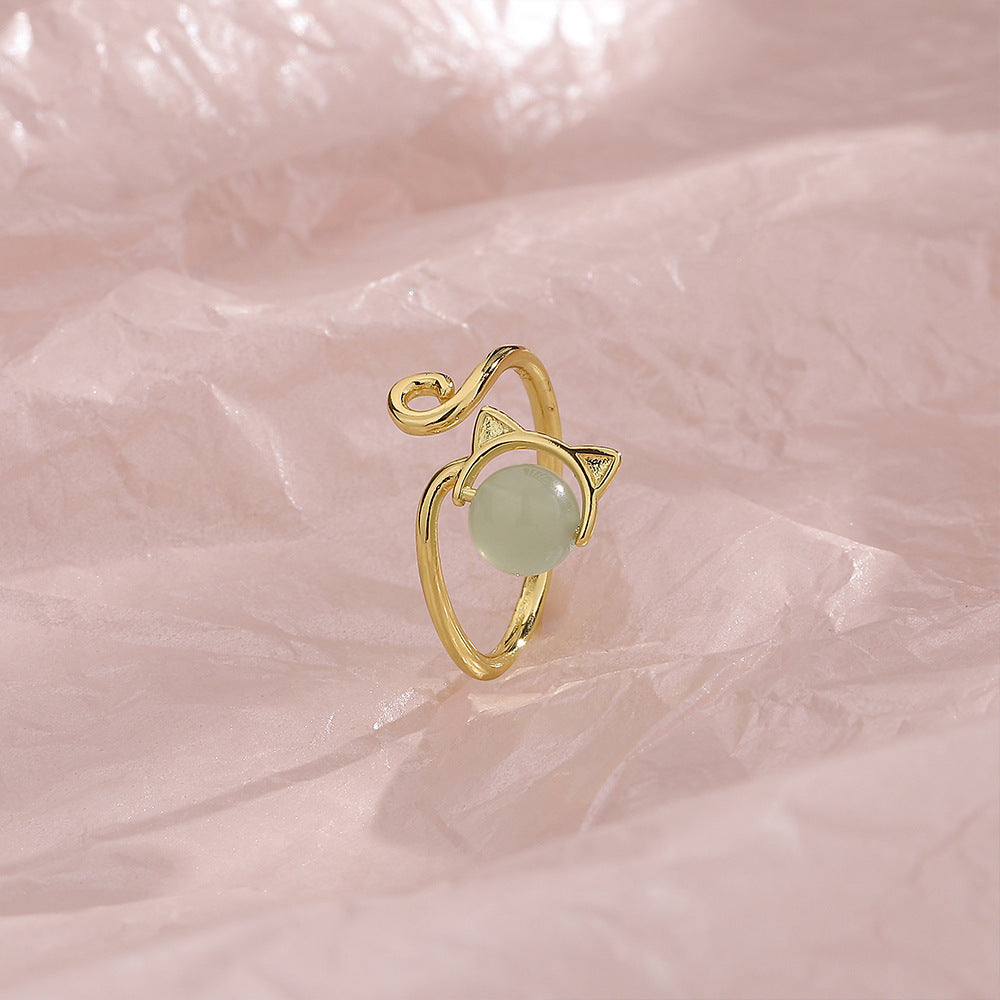 Trendy High-grade Cat Ring Simple Jade Ring