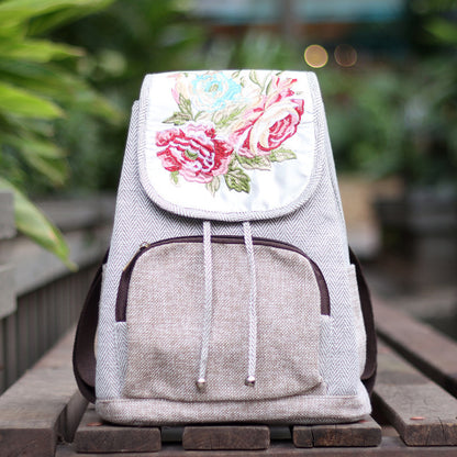 Women's Retro Flower Embroidery Cotton And Linen Backpack