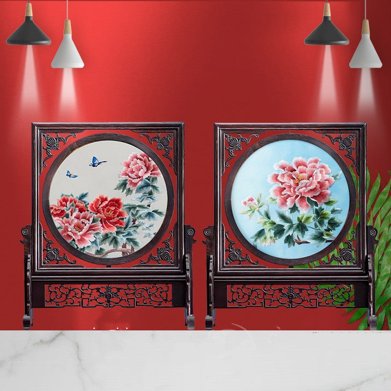 Double-sided Embroidery Table Screen Chinese Handicraft Desktop Ornaments