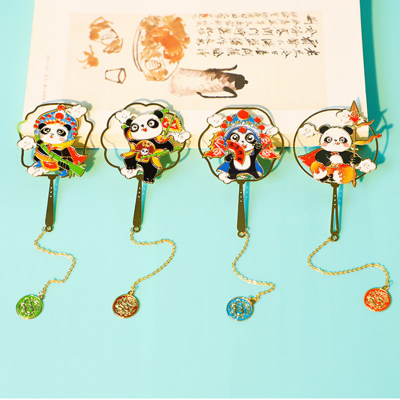 Chinese Style Cartoon Panda Color Printing Etching Plating Metal Bookmark