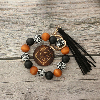 Fashion Wooden Beads Bracelet Tassel Keychain