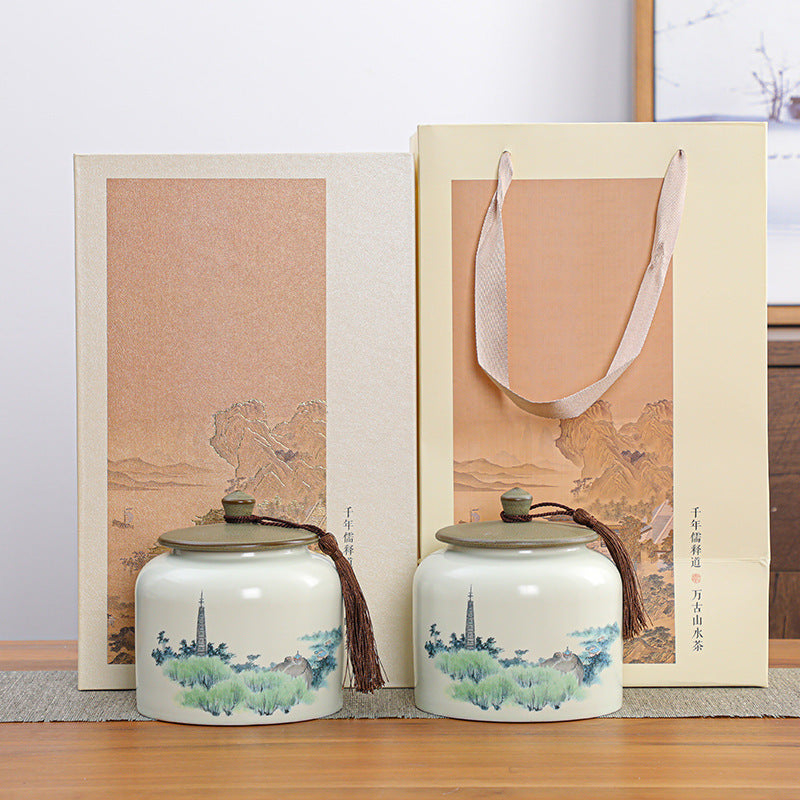 Ceramic Double Cans Tea Pot Household Half A Catty Package Tea Storage Tank