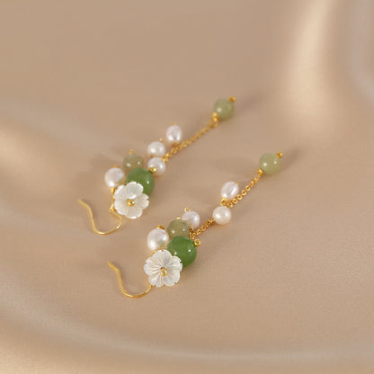 Natural Freshwater Pearl Earrings Women's Hetian Jade