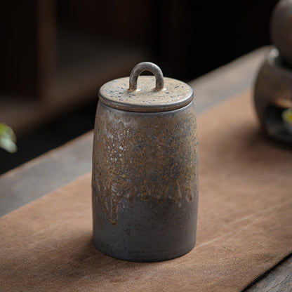 Taobei  Gilt Black Pottery Tea Storage Jar