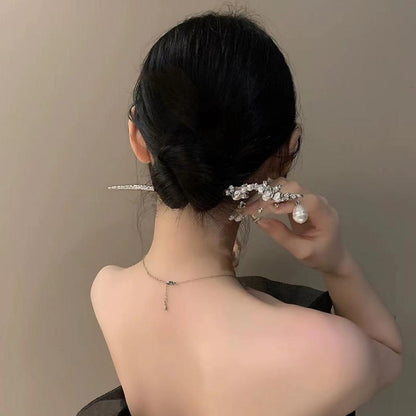 New Chinese Metal Pleated Pearl Hairpin