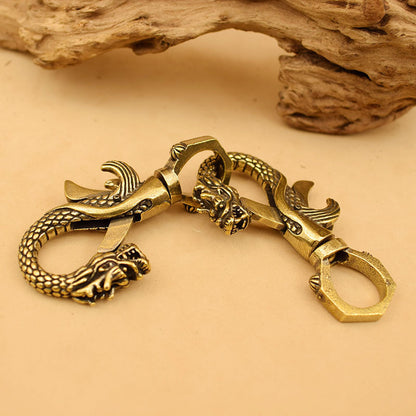 Twelve Zodiac Signs Vintage Brass Dragon Head Keychain