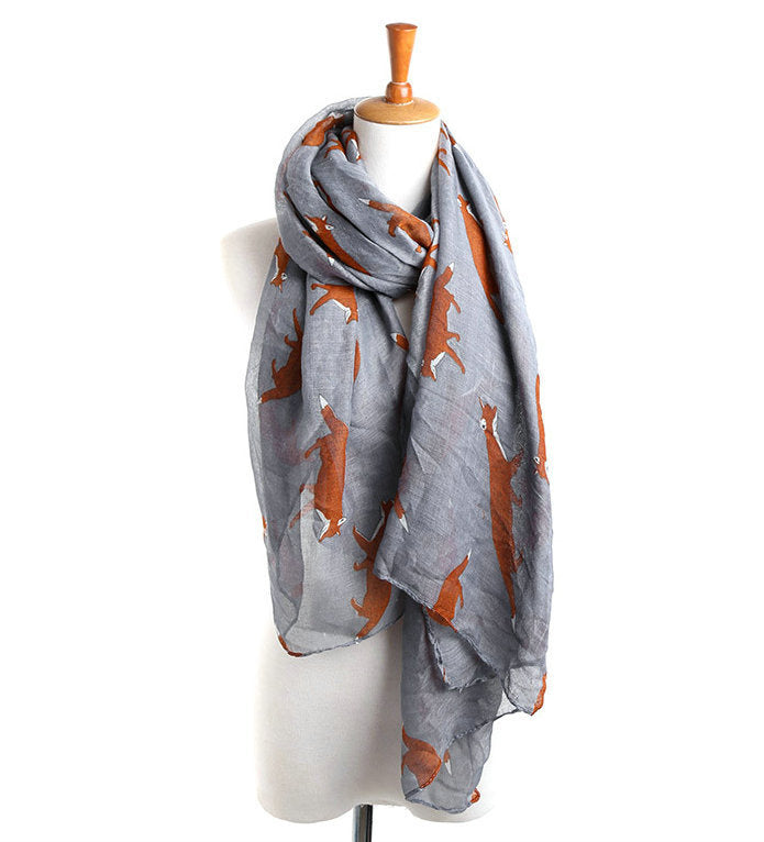 Fall Winter Fashion Korean Style Voile Animal Pattern Fox Scarf