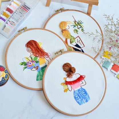 Diy Cross  Thread Embroidery Bouquet Dance Girl Hanging Picture