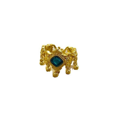 New Chinese Style Blue Green Golden Balls Tassel Ring Special-interest Design All-matching Graceful