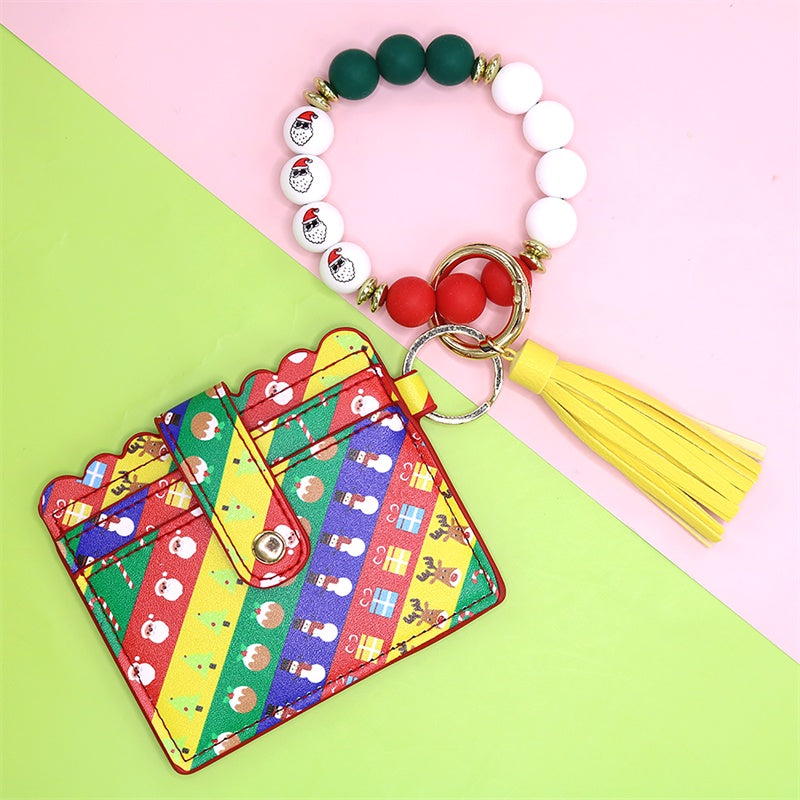 Christmas Card Holder Silicone Wrist Bracelet Keychain