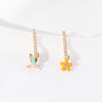 Hummingbird Flower Earrings Copper Inlaid Zirconium Small Flower Earrings