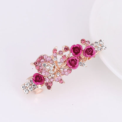 Small Korean Rose Flower Rhinestone Hairpin Headdress Women's All-match Small Top Clip Hair Clip Ponytail Clip Hair Accessories