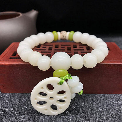 White Jade Bodhi Root Bracelet 108 Bracelet