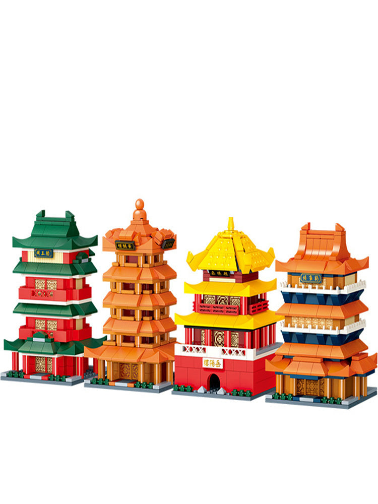 Ancient Style Street View Traditional Architecture Tower Model Building Blocks Toys