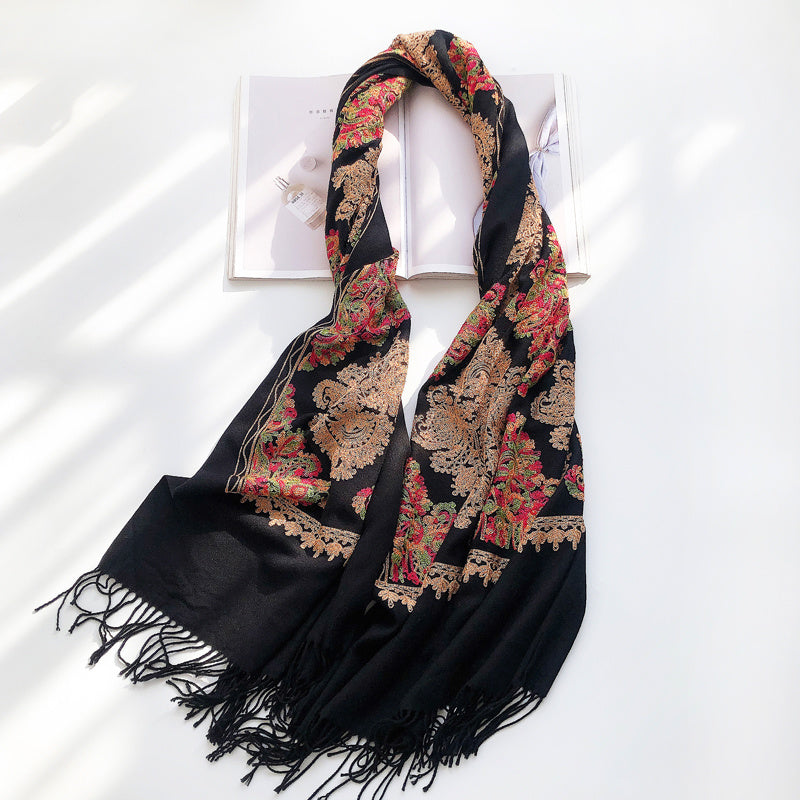 Ethnic Shawl Scarf Ladies Vintage Embroidery