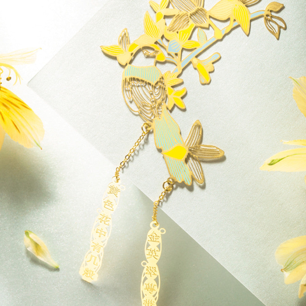 Floral metal bookmarks with tassels for gift packaging