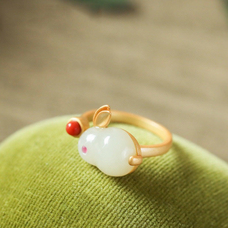 Imitation Natural Hetian Jade Ring Rabbit Earring Pendant