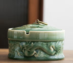 Ceramic Yue Kiln Celadon Ashtray With Cover For Wind Protection