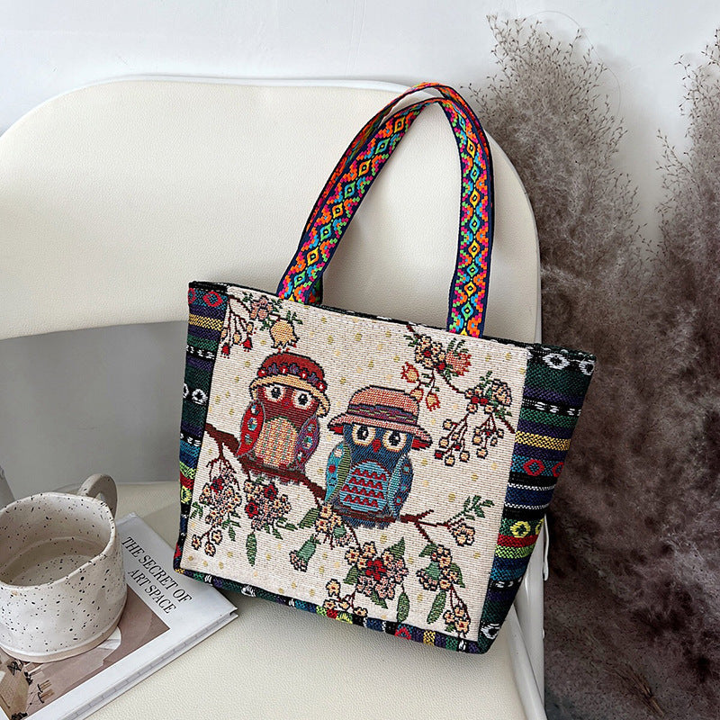 Ethnic Style Animal Three-dimensional Embroidered Canvas Handbag-4