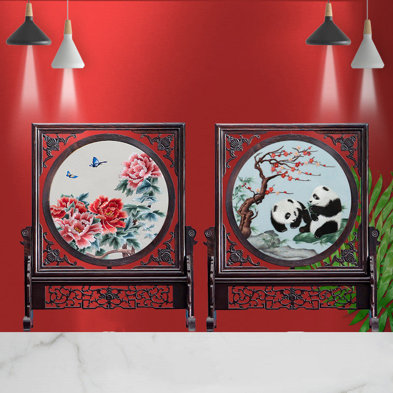 Double-sided Embroidery Table Screen Chinese Handicraft Desktop Ornaments