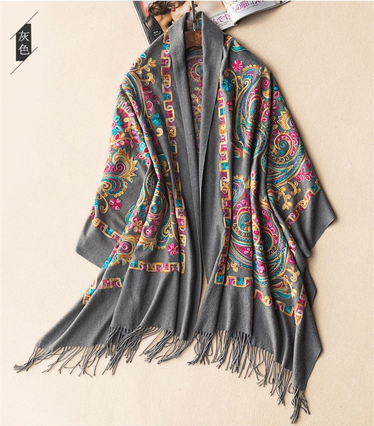 Chinese Ethnic Style Cashmere Embroidered Scarf Shawl