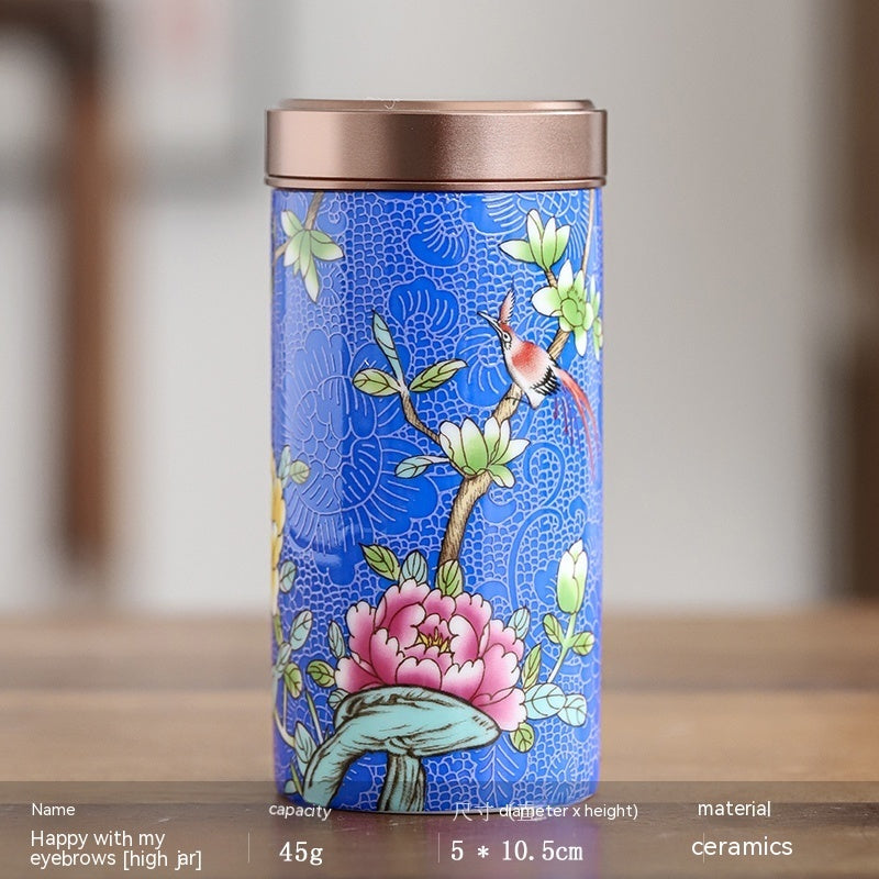 Enamel Color Tea Caddy Portable Alloy Airtight Storage Tea Weaker Set
