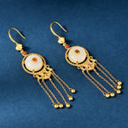 Ancient Style Long Tassel Hetian Jade Malachite Auspicious Cloud Earrings-6