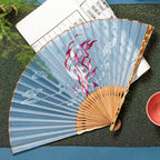 Silk folding fan with bamboo ribs and floral embroidery