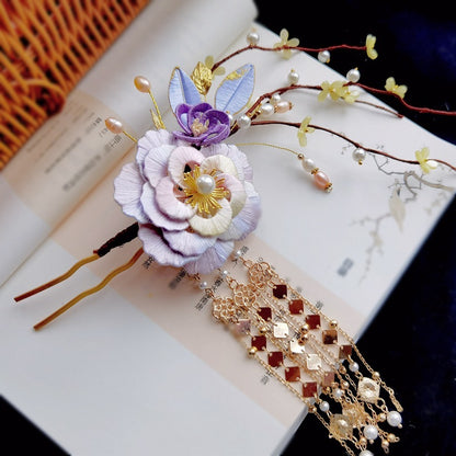 Silk Wrapped Flower Hairpin Hairpin Ancient Style Accessories Hanfu Hair