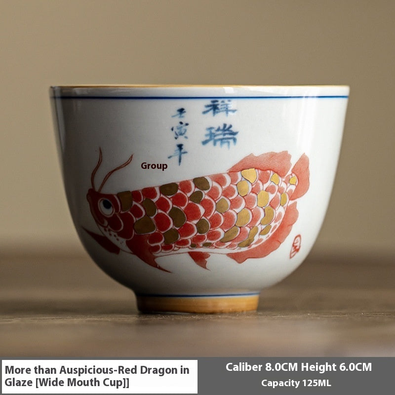 Vintage Auspicious Red Dragon Koi Teacup Master Cup-7