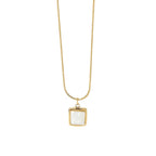 14K Gold Plated Stainless Steel Necklace Square White Jade Pendant Women's Jewelry