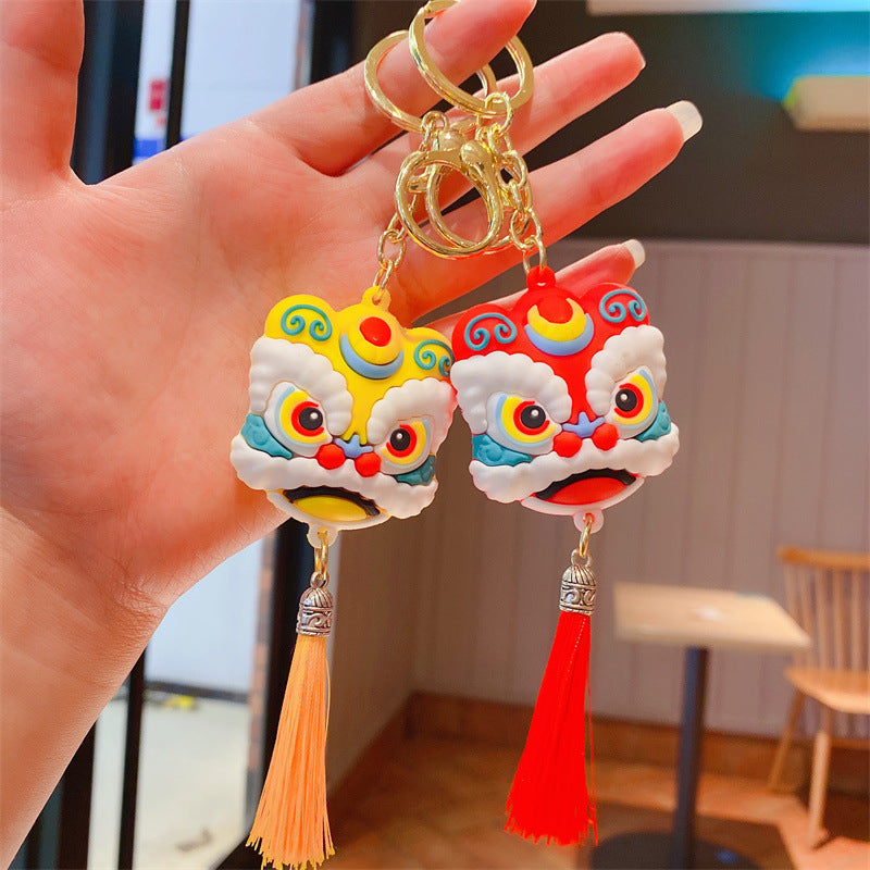 Cartoon Style Chinese Southern Lion Head Tassel Keychain