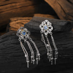 Chinese Knot Blue Zircon Stud Versatile Personality Lace Texture Earrings