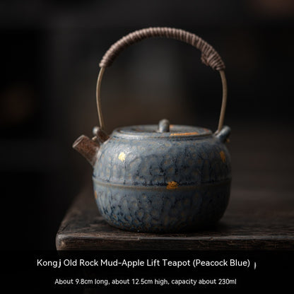 Lifting Handle Siting Teapot Vintage Bronze Glaze Teapot Household Old Rock Clay Tea Set