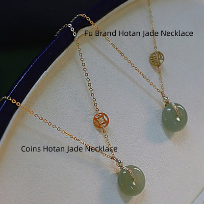 Retro Blessing Card Hetian Jade Necklace For Women