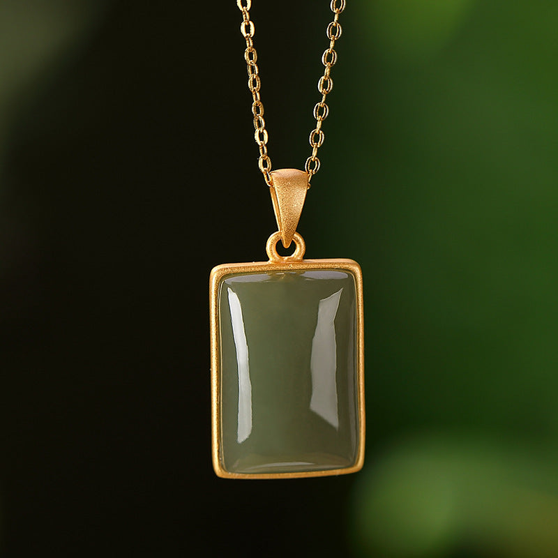 Sterling Silver Gold-plated Hetian Jade Sapphire Pendant