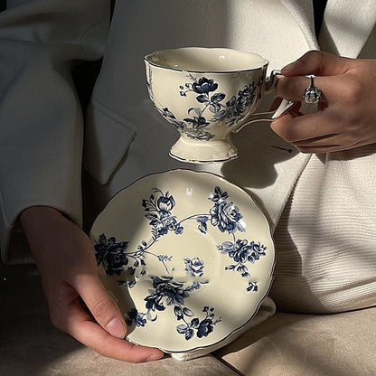 Blue and White Porcelain High-foot Ceramic Teacup for Afternoon Tea-4