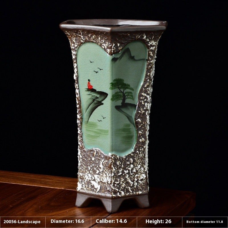 Chinese Style Retro Hand-painted Orchid Flower Pot Ceramic