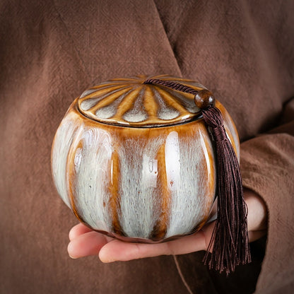 Small Size Creative Pumpkin Household Kiln Transmutation Tea Caddy Ceramic